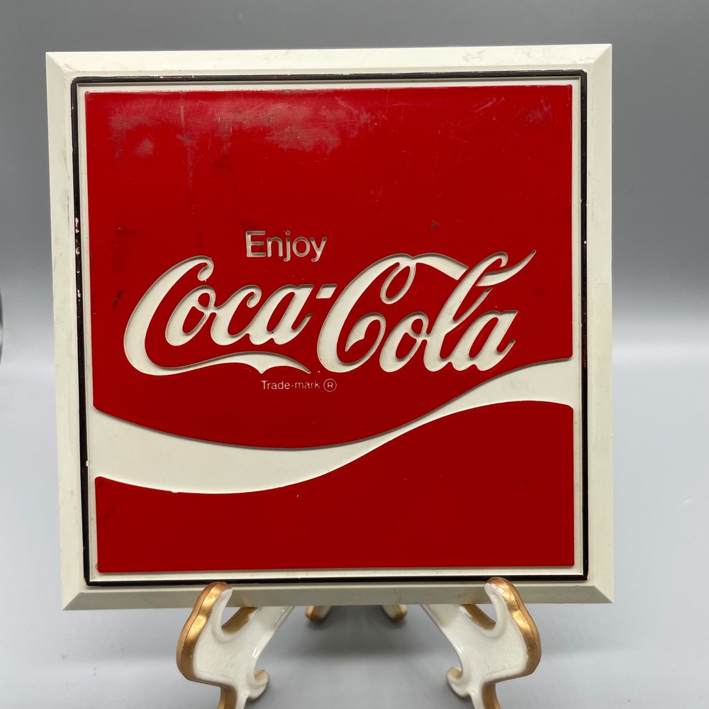 Vintage Coca-Cola Plastic Sign Square Red White Enjoy‎ Coke Logo Wall Plaque